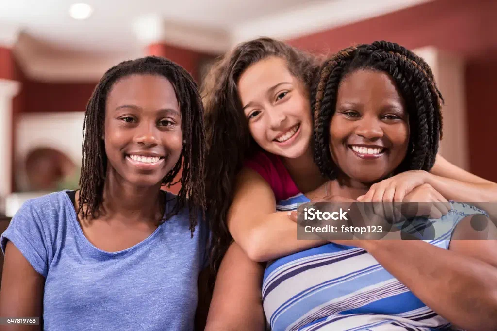 A multi-ethnic foster family at home